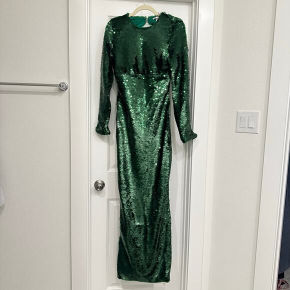 House of CB Belle Pine Green Sequin Maxi Dress Size Small - Picture 3 of 9